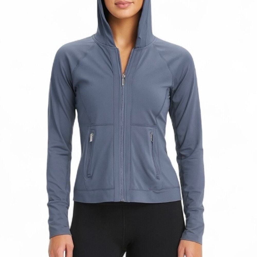 Calvin Klein Performance Hooded Zip Pocket Jacket Thumb Hole Small Blue / Gray